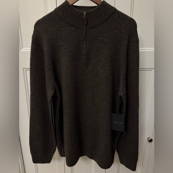 Lachlan lambs wool Men's Dark Brown Zip-Up Sweater - Picture 5 of 7